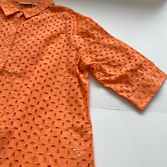 2 pc Denim & Co Twinset Button Front Eyelet Shirt & Tank Top Set Plus 2X Orange - Picture 10 of 12